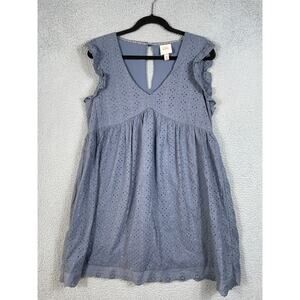 Knox Rose Womens Size M Babydoll Dress V Neck Eyelet Blue